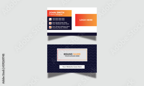 Modern Corporate and Creative Business Card Design Template Double-Sided Horizontal Name Card Simple and Clean Orange White and Black Visiting Vector Illustration Colorful Gradient Business Pattern 