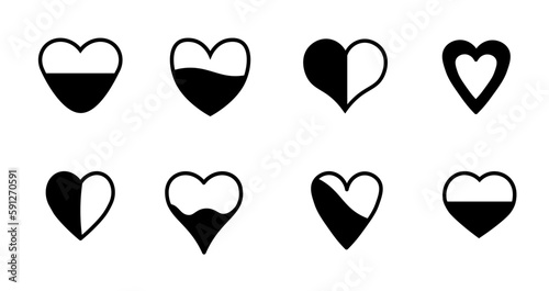 The black heart icon is filled with love. Love level. Modern flat sign for design and decoration. Simple outline style. Vector image. 