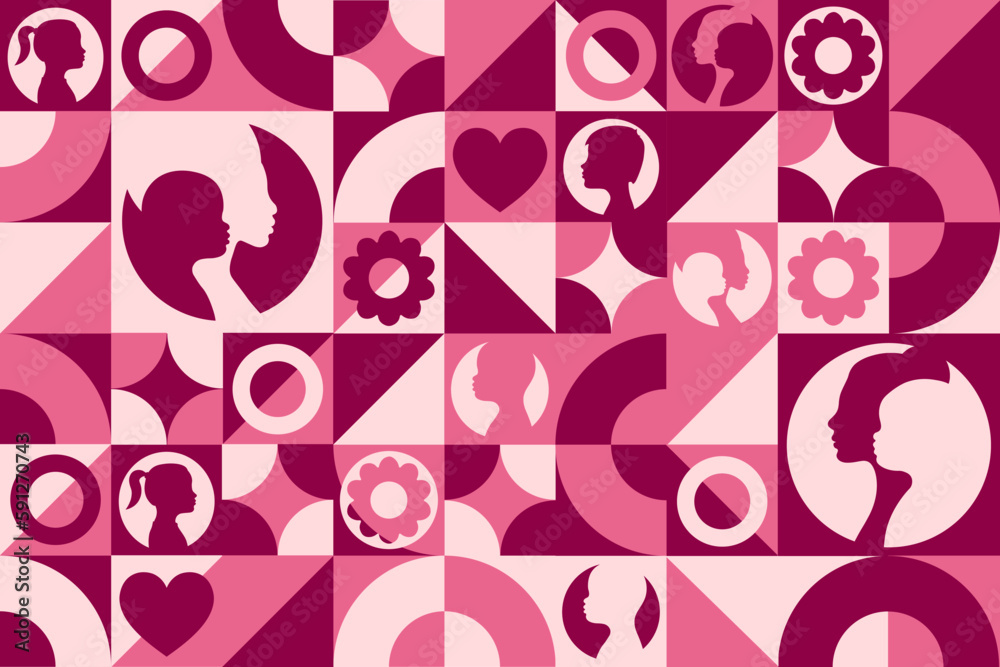 Happy Mother's Day. Seamless geometric pattern. Template for background, banner, card, poster. Vector EPS10 illustration.