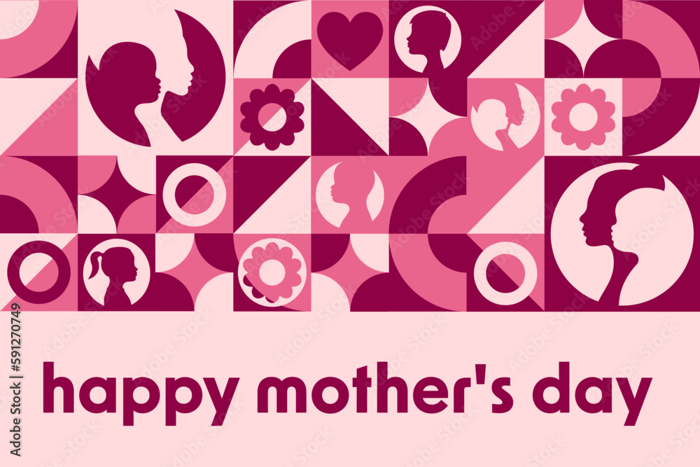 Happy Mother's Day. Holiday concept. Template for background, banner, card, poster with text inscription. Vector EPS10 illustration.