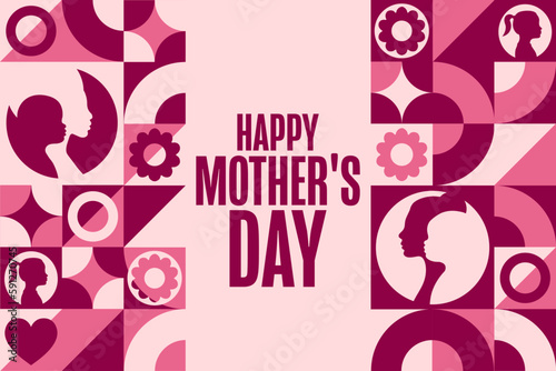 Happy Mother's Day. Holiday concept. Template for background, banner, card, poster with text inscription. Vector EPS10 illustration.