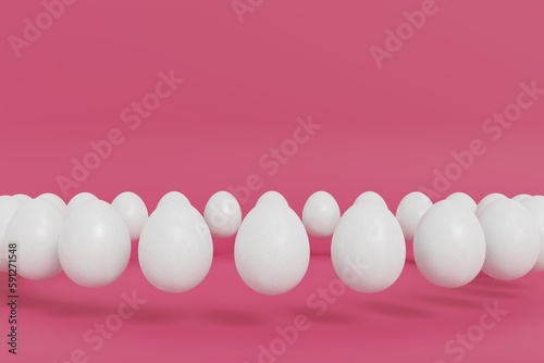 White eggs on a pink background. Happy Easter illustration. Creative background