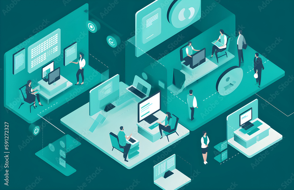 Isometric view of a modern seo office
