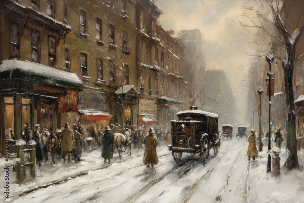 Winter in old New York painting