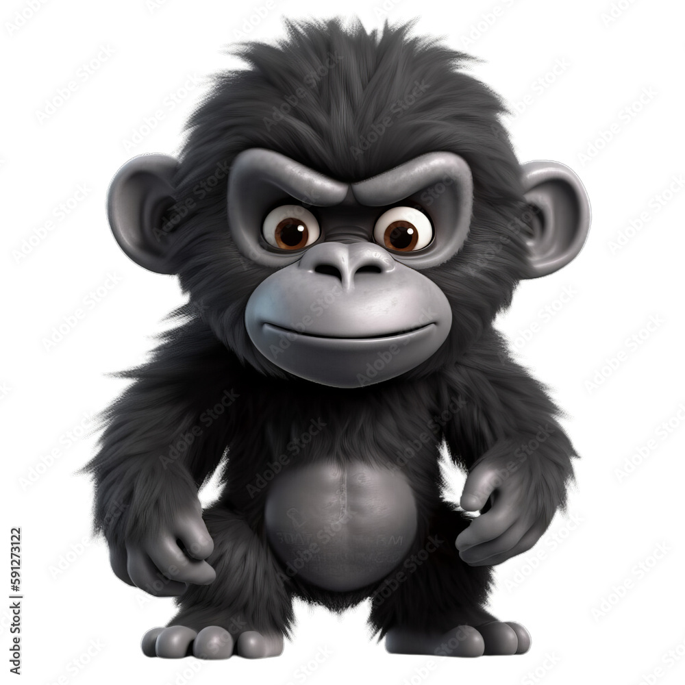 gorilla, cute 3d cartoon gorilla isolated on transparent background