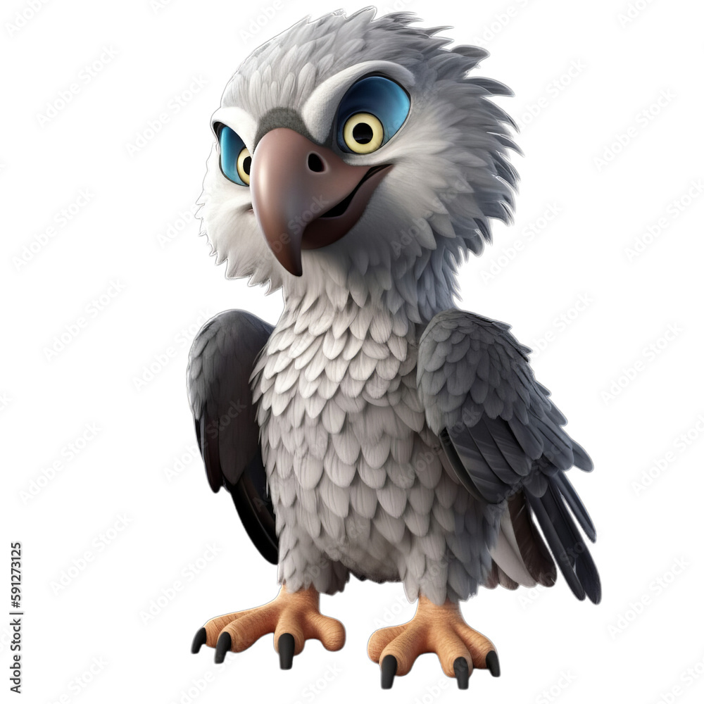 Fototapeta premium eagle, cute 3d cartoon eagle isolated on transparent background (generative ai) 