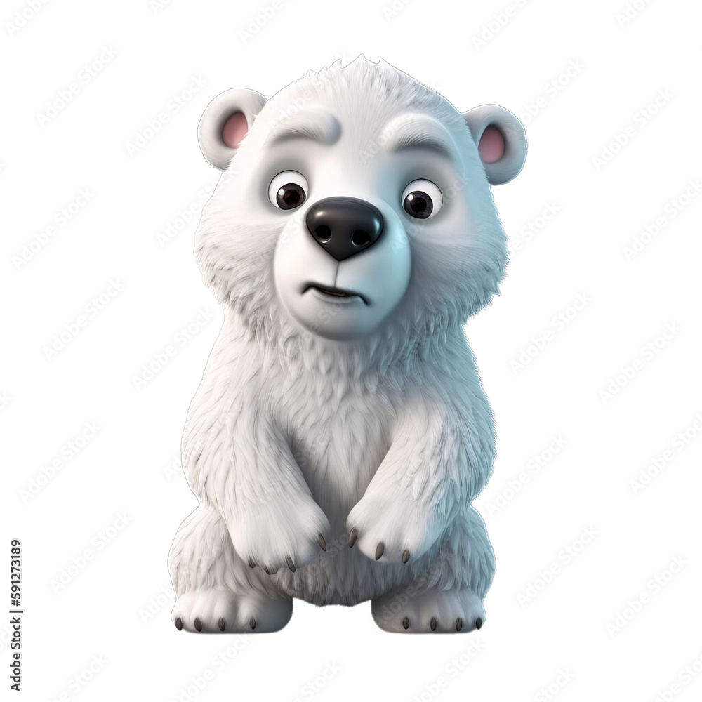 Fototapeta premium polar bear, cute 3d cartoon polar bear isolated on transparent background (generative ai) 