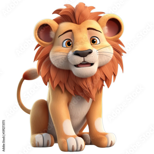 lion, cute 3d cartoon lion isolated on transparent background (generative ai)	