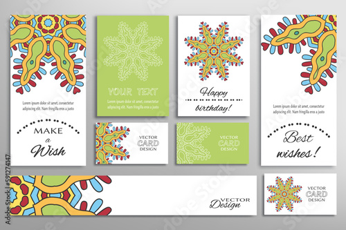 Wallpaper Mural Big set of greeting Cards or wedding Invitations. Postcards template with inscription Make a Wish, Best Wishes, Happy Birthday. Banner, business cards with mandala ornament. Isolated design elements Torontodigital.ca