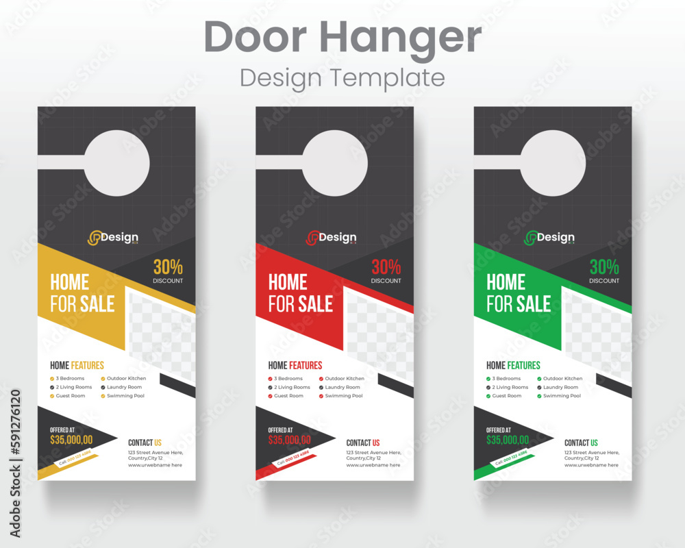 Real Estate Modern construction Door Hanger design template Stock ...