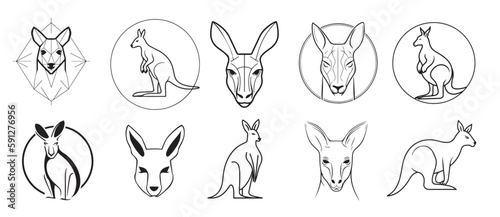 Fototapeta Naklejka Na Ścianę i Meble -  Kangaroo logo set sketch hand drawn in doodle style illustration