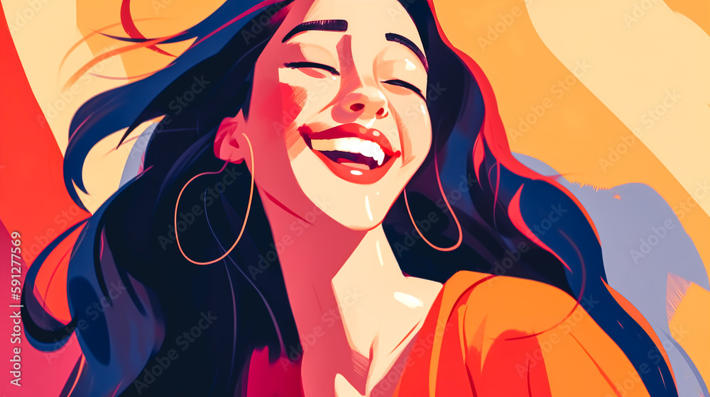 Beautiful young woman laughing cheerfully, generative AI. Beautiful young woman laughing cheerfully, generative AI.