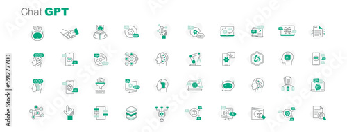 Intelligent conversation icon set. Language model symbol collection. Smart language chat symbols. AI communication symbol set. Chat, GPT vector icons. Editable Stroke. photo