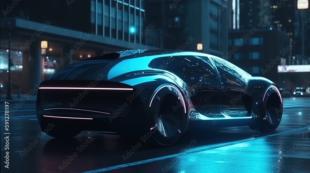 Futuristic autonomous sports car. Car HUD. Generative AI.