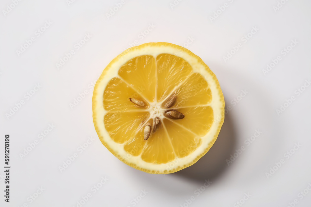 Sliced lemon top-down view on a white isolated background, generative ai, Fresh tasty fruit Sliced lemon top-down view on a white isolated background, generative ai, Fresh tasty fruit