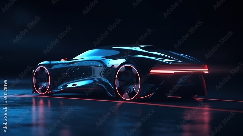 Futuristic autonomous sports car. Car HUD. Generative AI.
