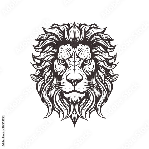 Fototapeta Naklejka Na Ścianę i Meble -  Abstract Lion Head Logo Design with Line Art Graphic Style.