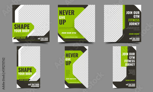Fitness and gym workout promotion social media post and story size template