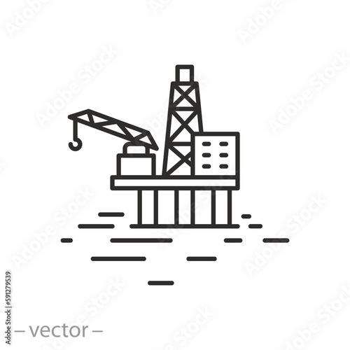 offshore jack icon, oil or gas platform on the sea, thin line symbol on white background - editable stroke vector illustration eps10