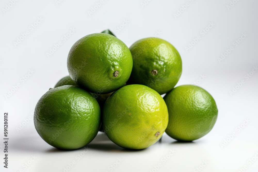 Lime, multiple limes on a white isolated background, generative ai, Fresh tasty fruit Lime, multiple limes on a white isolated background, generative ai, Fresh tasty fruit
