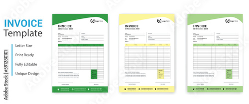 Business invoice form template. Invoicing quotes, money bills or price invoices and payment agreement design templates. Tax form, bill graphic or payment receipt page vector set