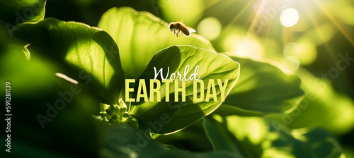 Happy World Earth Day Banner Background. Environment day. Growth photo