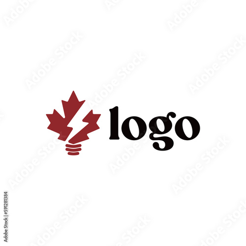 maple leaf logo with lightning and lights vector creative design concept