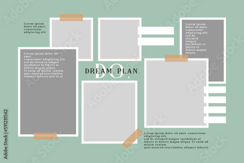 Vector photo collage template moodboard pictures grids vector illustration