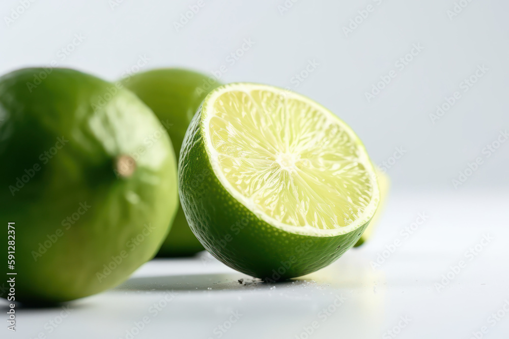 Lime, sliced lime on a white background, generative ai, Fresh tasty fruit Lime, sliced lime on a white background, generative ai, Fresh tasty fruit