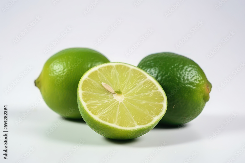 Lime, sliced lime on a white background, generative ai, Fresh tasty fruit Lime, sliced lime on a white background, generative ai, Fresh tasty fruit