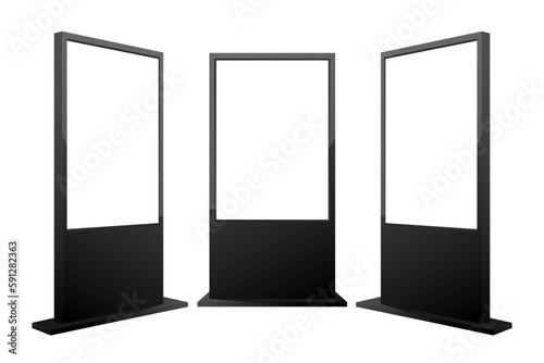 Blank advertisement banner lightbox. Vertical street poster billboard mockup in different position. Here can be your advertising. Vector illustration.