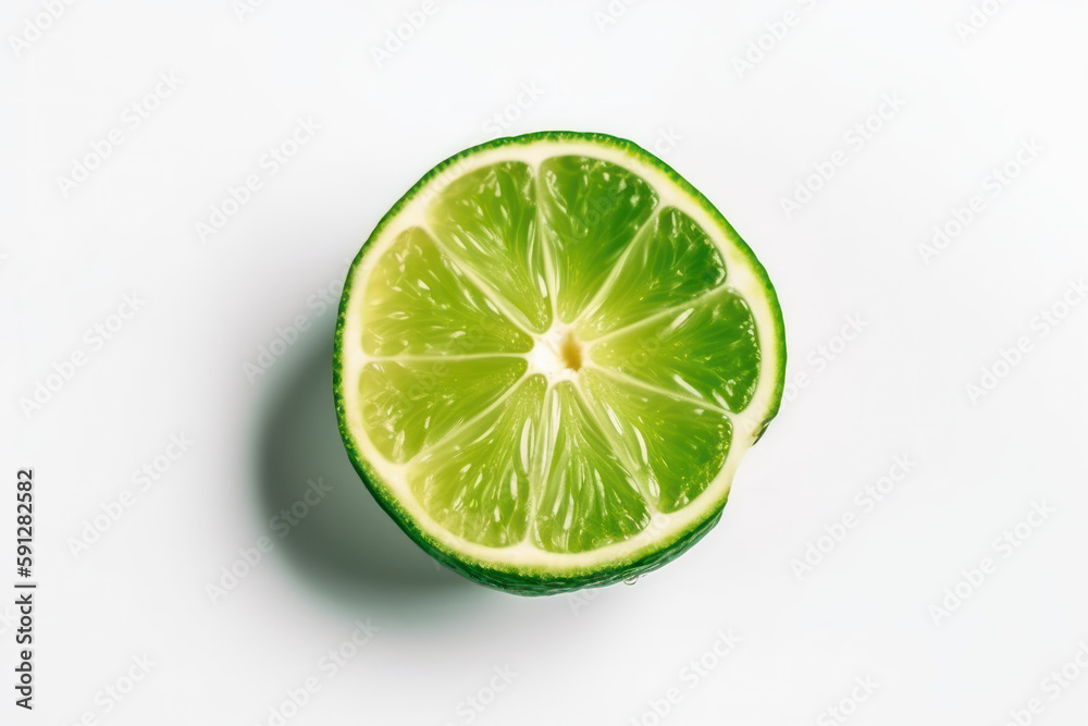 Lime, sliced lime on a white background, generative ai, Fresh tasty fruit