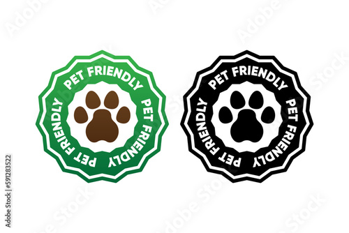 Pet friendly. Collection stamps pet paw or dog. Pet paw icon. Vet clinic, shop label, sticker, logo. Vector illustration.