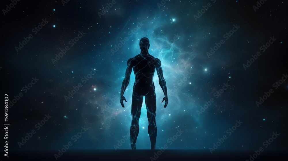 Trance or meditation or astral body concept. Spiritual human body silhouette. Generative Ai