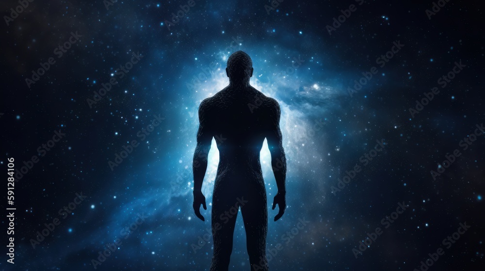 Trance or meditation or astral body concept. Spiritual human body silhouette. Generative Ai