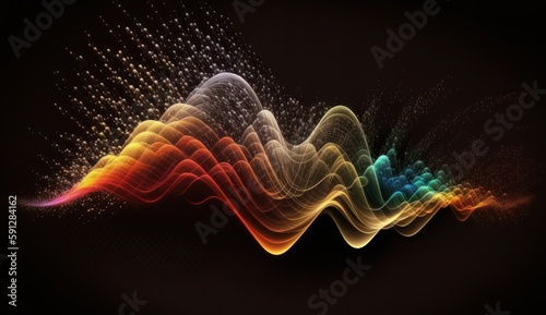 A colorful wave of light on a black background with a black background and a black background with a black background and a black background with a white border. Generative ai
