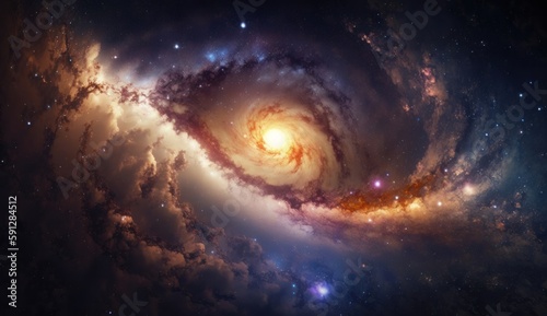 Galaxy and stars in far space view of the vast universe with sparkling nebulae and galaxies. Generative AI