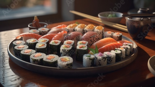 Sushi on a plate. Generative ai