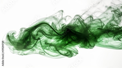 Green smoke bomb exploding against white background Generative AI