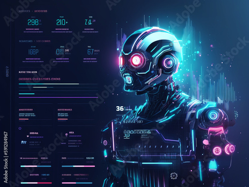 Futuristic Artificial Intelligence , Robots using Technology, UI Design, created with Generative AI
