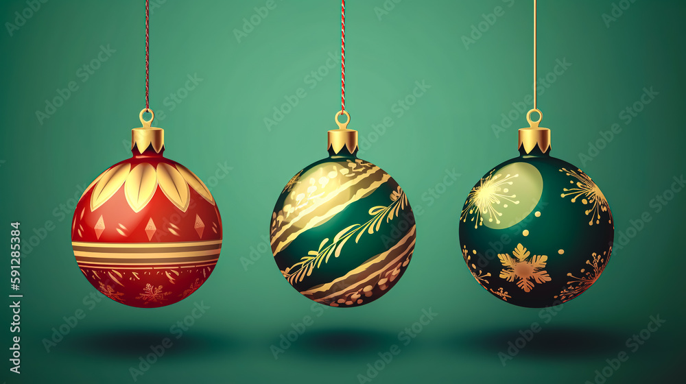 Festive Christmas balls on the tree, generative AI. Festive Christmas balls on the tree, generative AI.