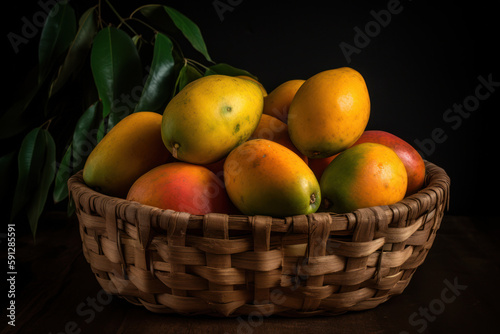 Mango, Mangoes in a basket,  generative ai, Fresh tasty fruit
