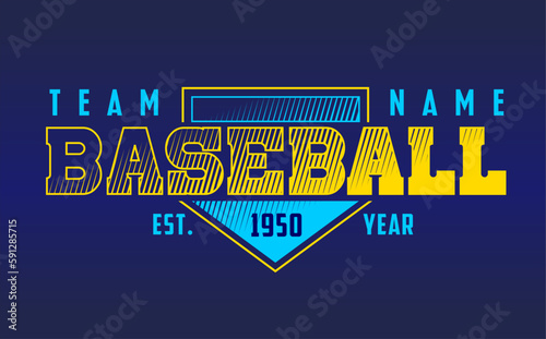 Baseball team design isolated on dark blue black background. School spirit shirts sport fan emblem. For print or cut (Cricut, Silhouette). 
 