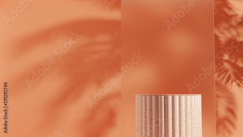 Terrazzo pattern podium or pedestal for product presentation in orange background. Frosted glass. 3d rendering