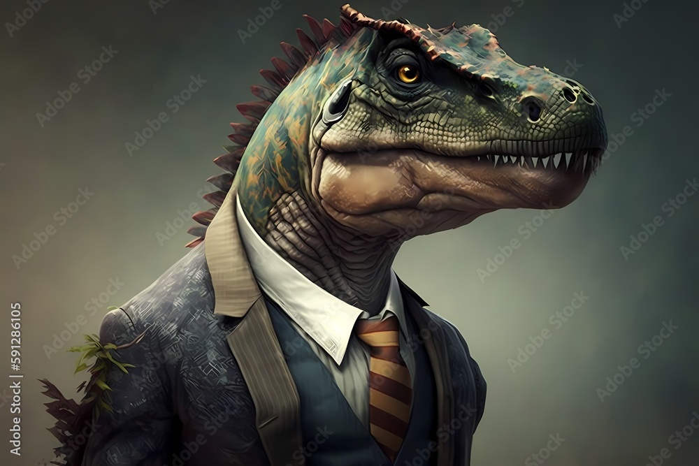 Portrait of a Dinosaur dressed in a suit - Generative AI Portrait of a Dinosaur dressed in a suit - Generative AI