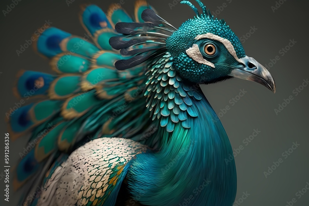 Obraz premium Portrait of a Peacock dressed in a suit - Generative AI
