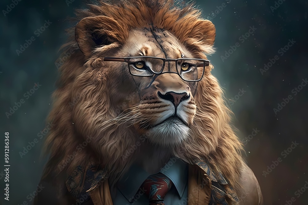 Portrait of a lion dressed in a suit - Generative AI
