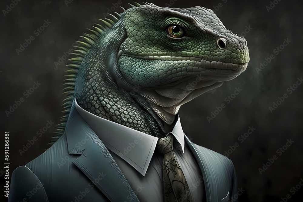 Portrait of a Chameleon dressed in a suit - Generative AI Portrait of a Chameleon dressed in a suit - Generative AI