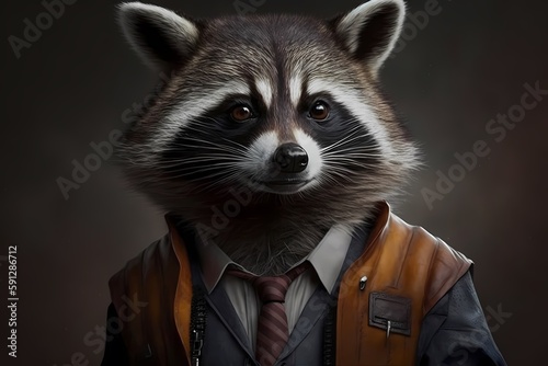 Portrait of a raccoon dressed in a suit - Generative AI