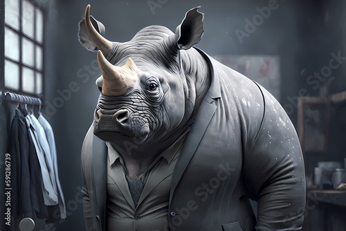 Portrait of a Rhino dressed in a suit - Generative AI